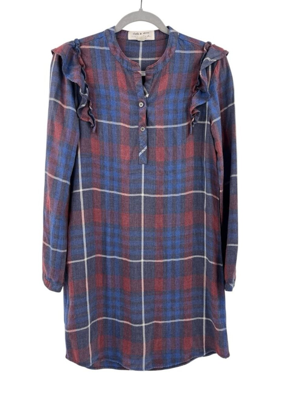 CLOTH & STONE ANTHROPOLOGIE Women's Pink Blue Plaid Long Sleeve Dress XS